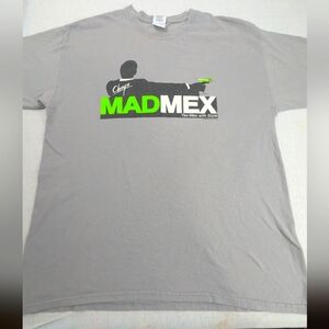 Chuy's MADMEX Light Grey Tee With Green Neon Graphics Large